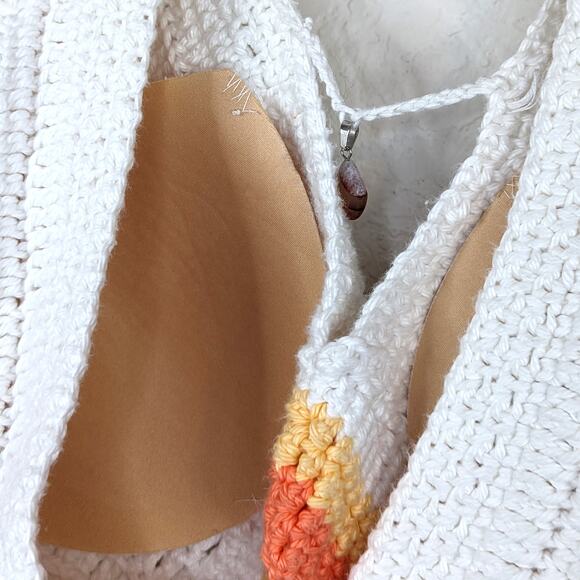 Handmade Deep V Crochet Knit Top Open Back Padded Bra Boho Beachy Festival L/XL - Picture 4 of 5